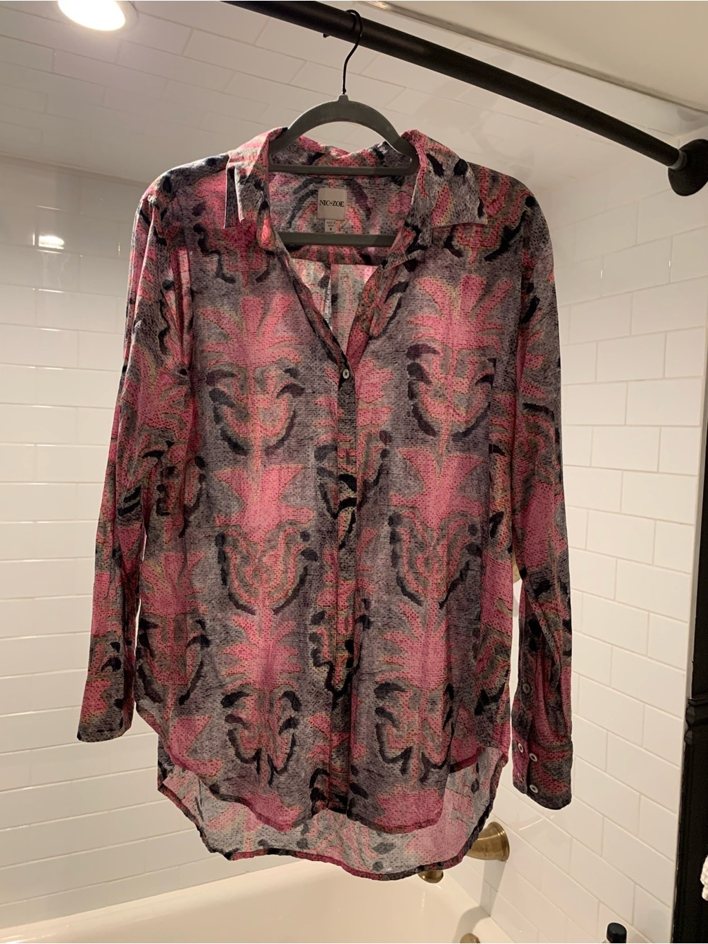 NIC+ZOE Pink and Gray Floral-Pattern Button-Down Shirt Size S